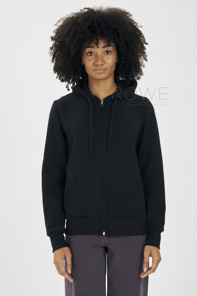 Felpa Donna Cappuccio Zip 70/30% Cot/Pol 280 gr/m2 Nero XS STK